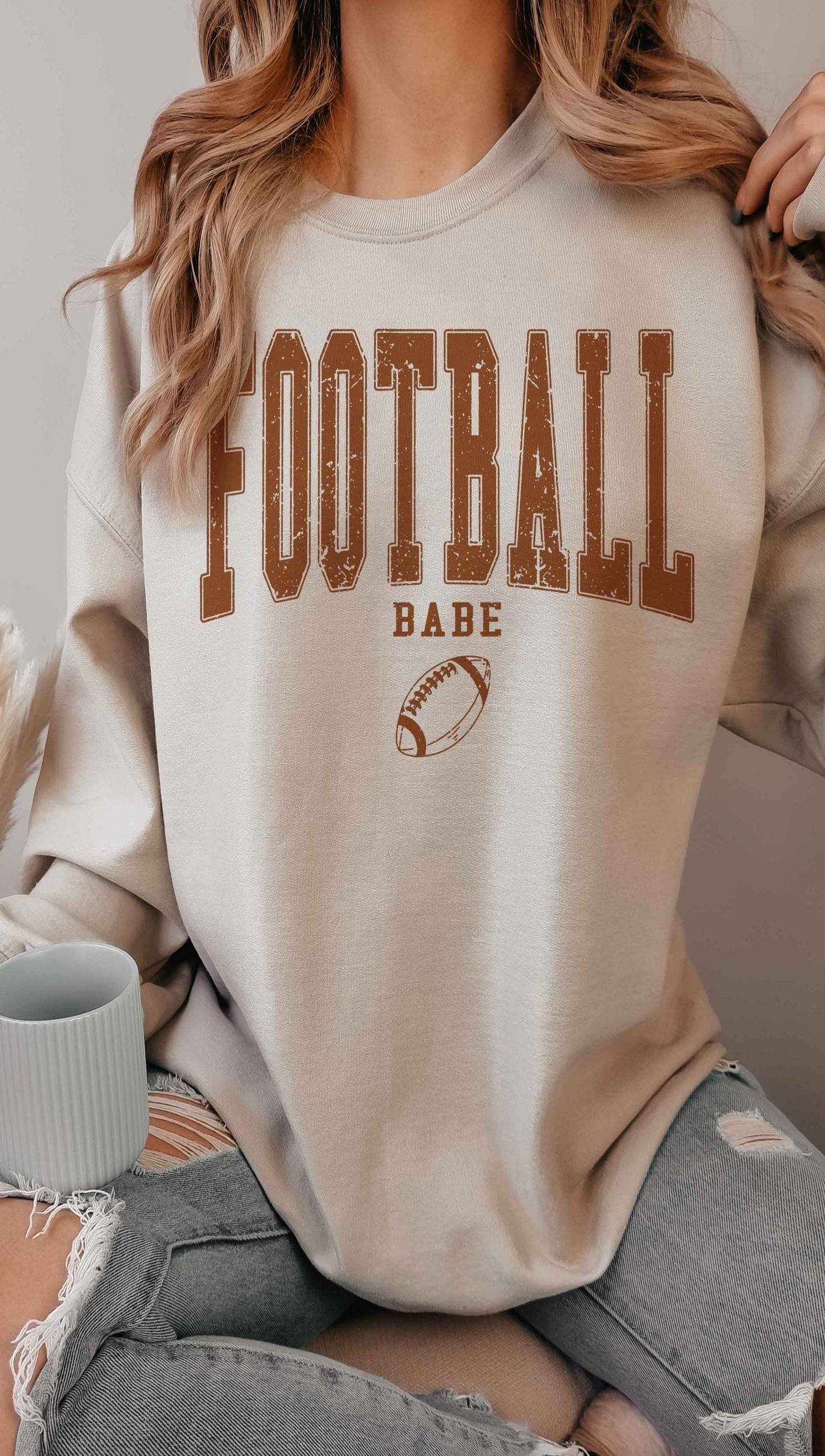 Football Babe Graphic Sweatshirt - Sand