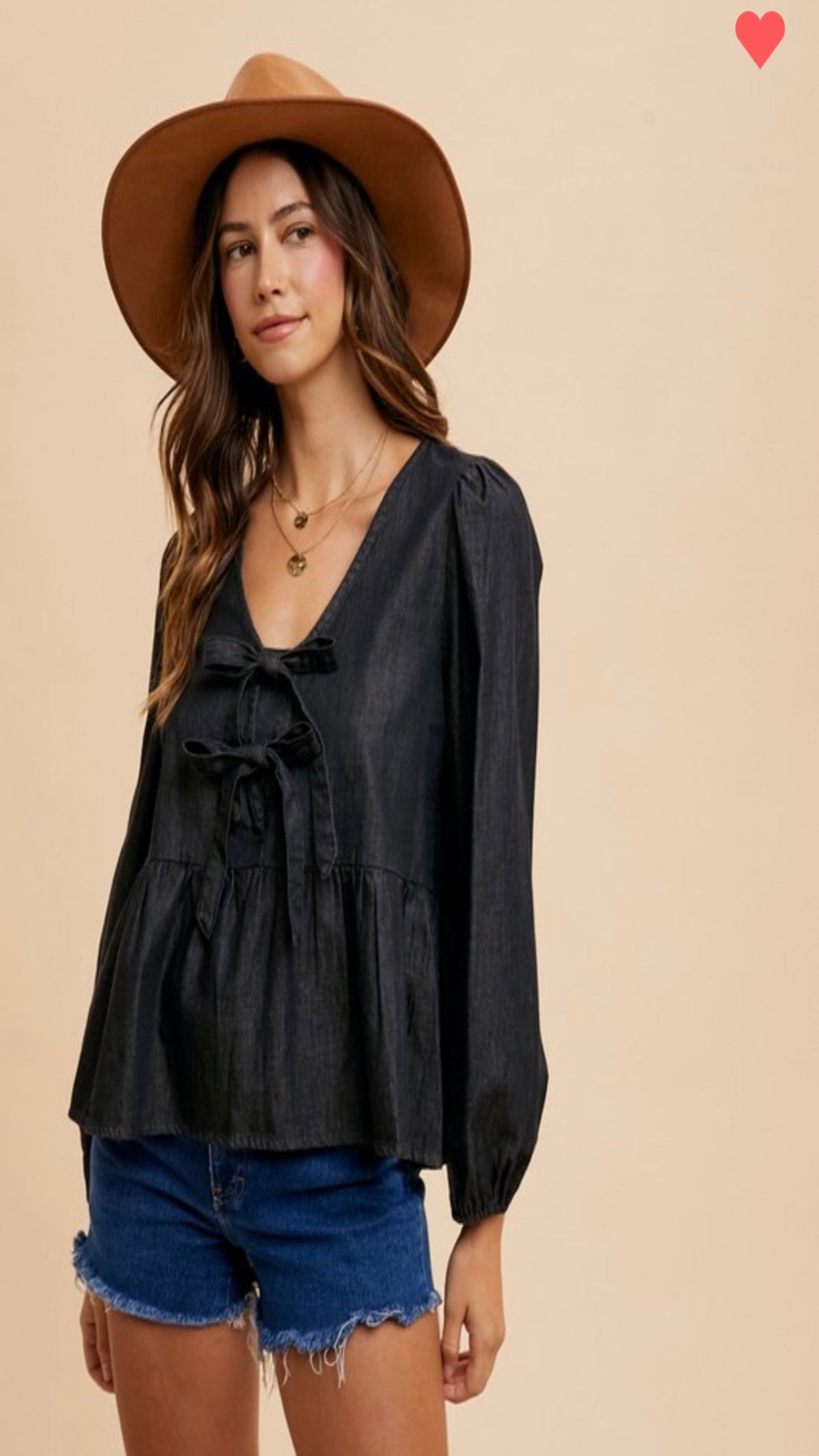 Harvest Denim Bow Top - Denim