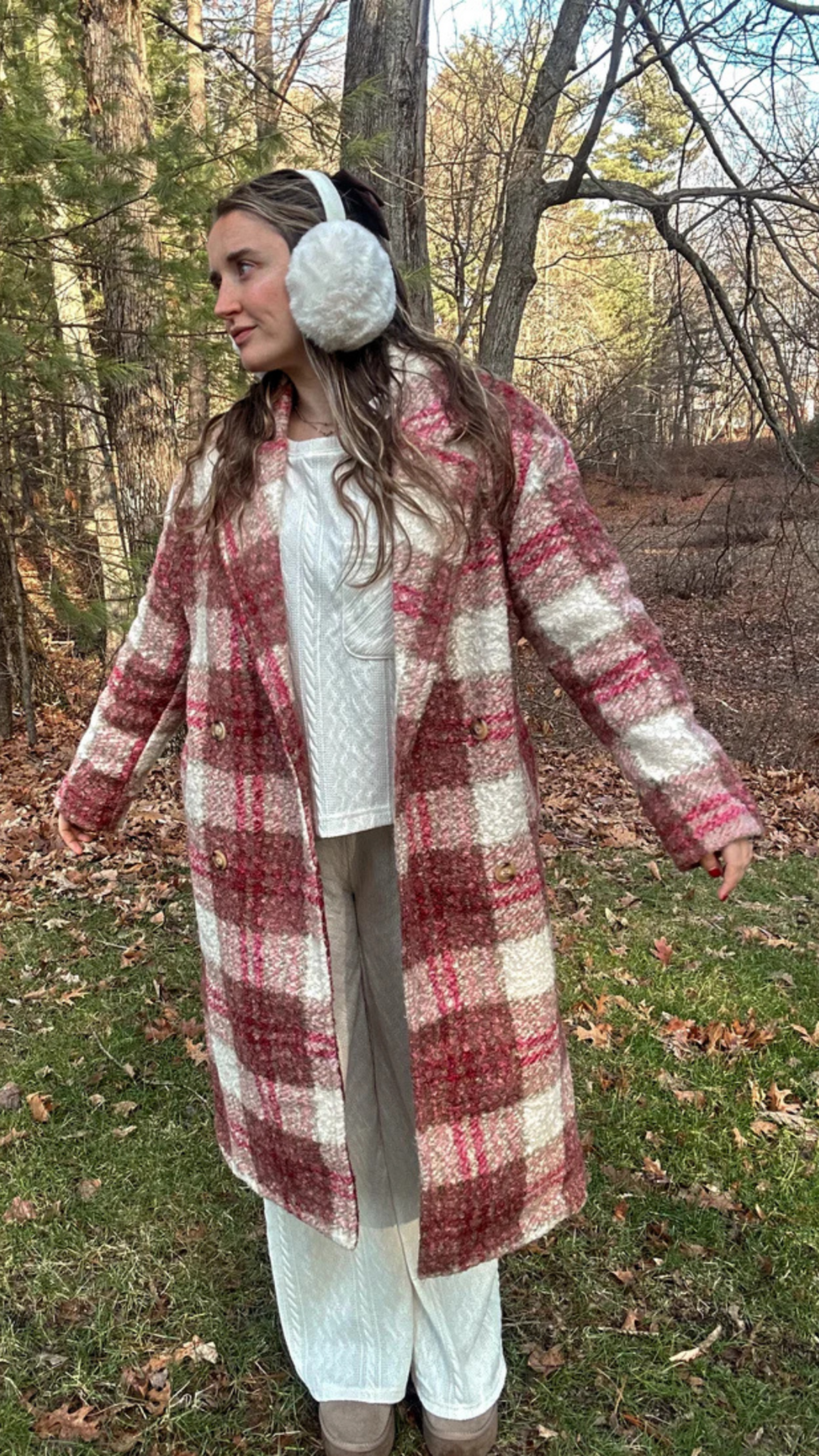 Aspen Morning Oversized Plaid Button Down Coat - Rose