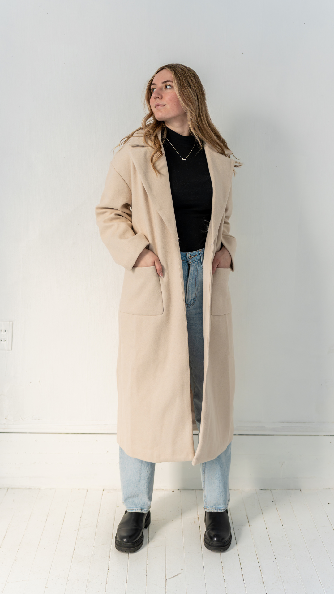 The Essentials Longline Solid Coat - Oatmeal