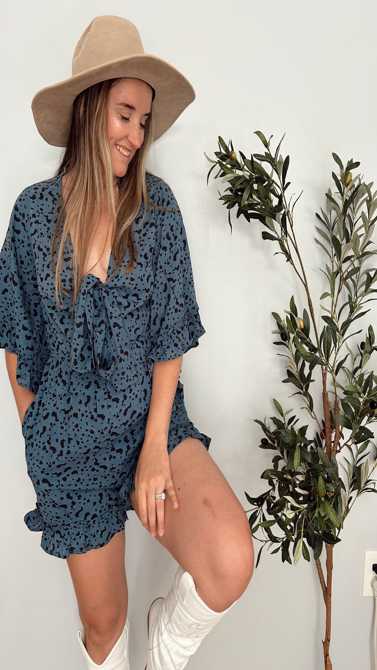 Gabriella Leopard Romper - Blue