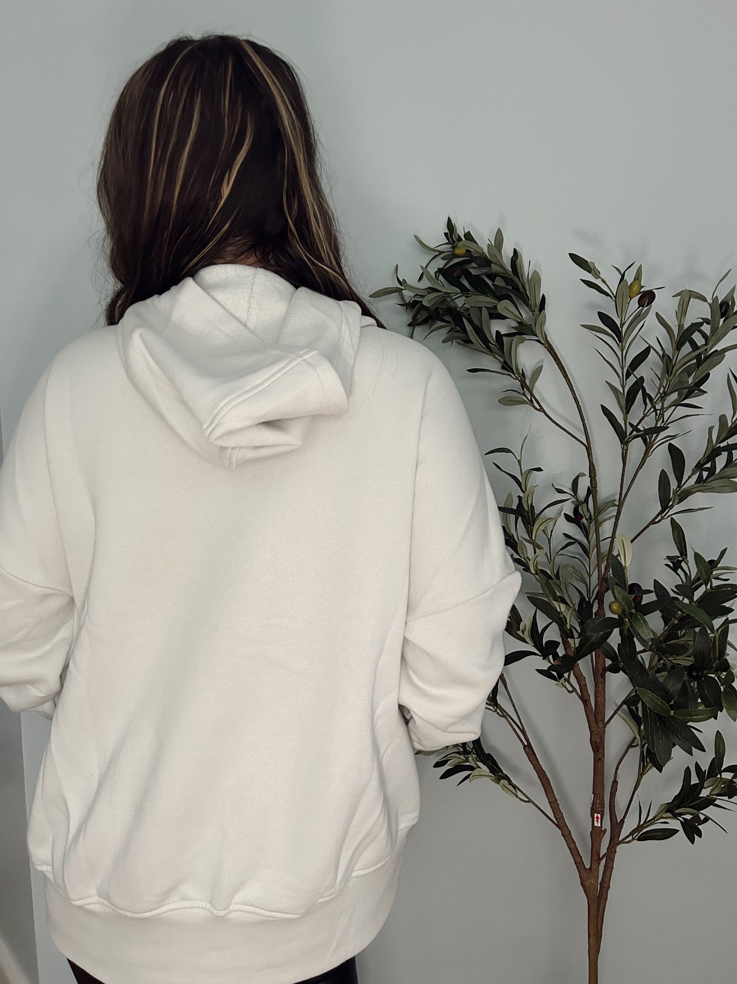 Erika Half Button Fleece Hooded Pullover - Bone