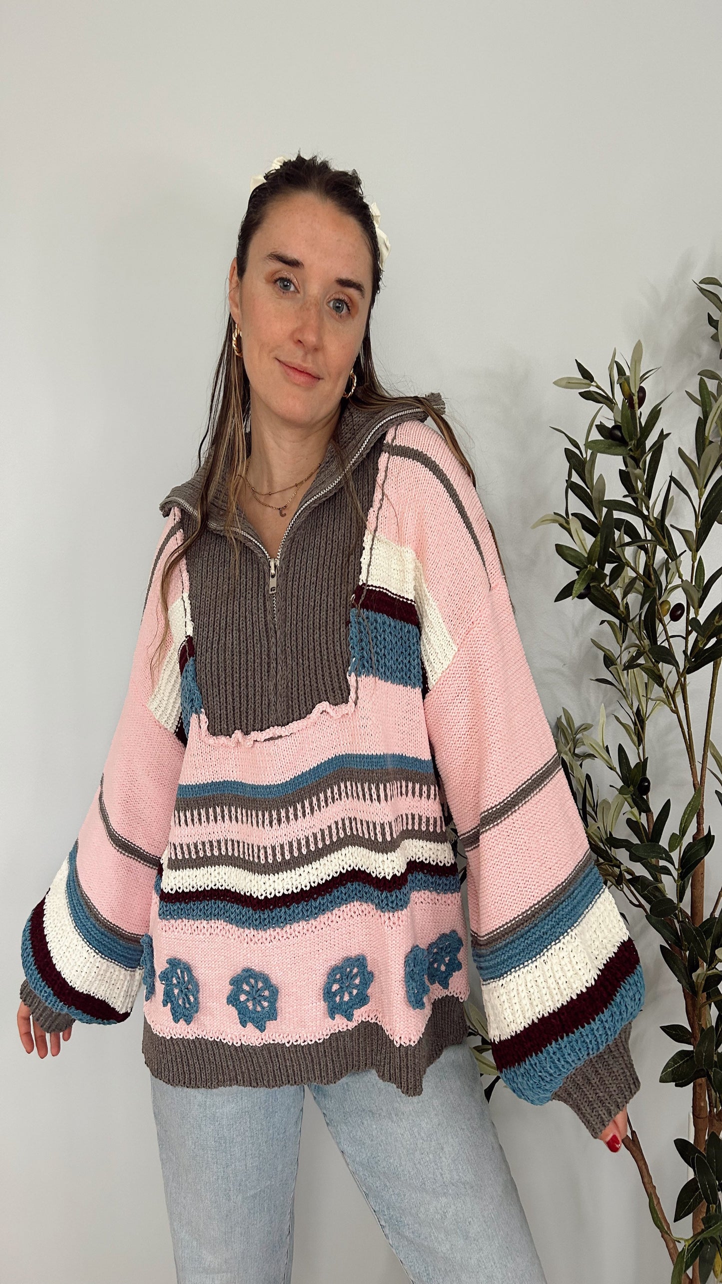 Coquette Mountain Lodge Pullover - Pink/Grey