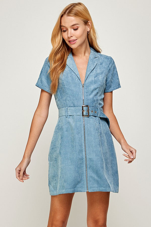 Taryn Corduroy Dress - Light Blue