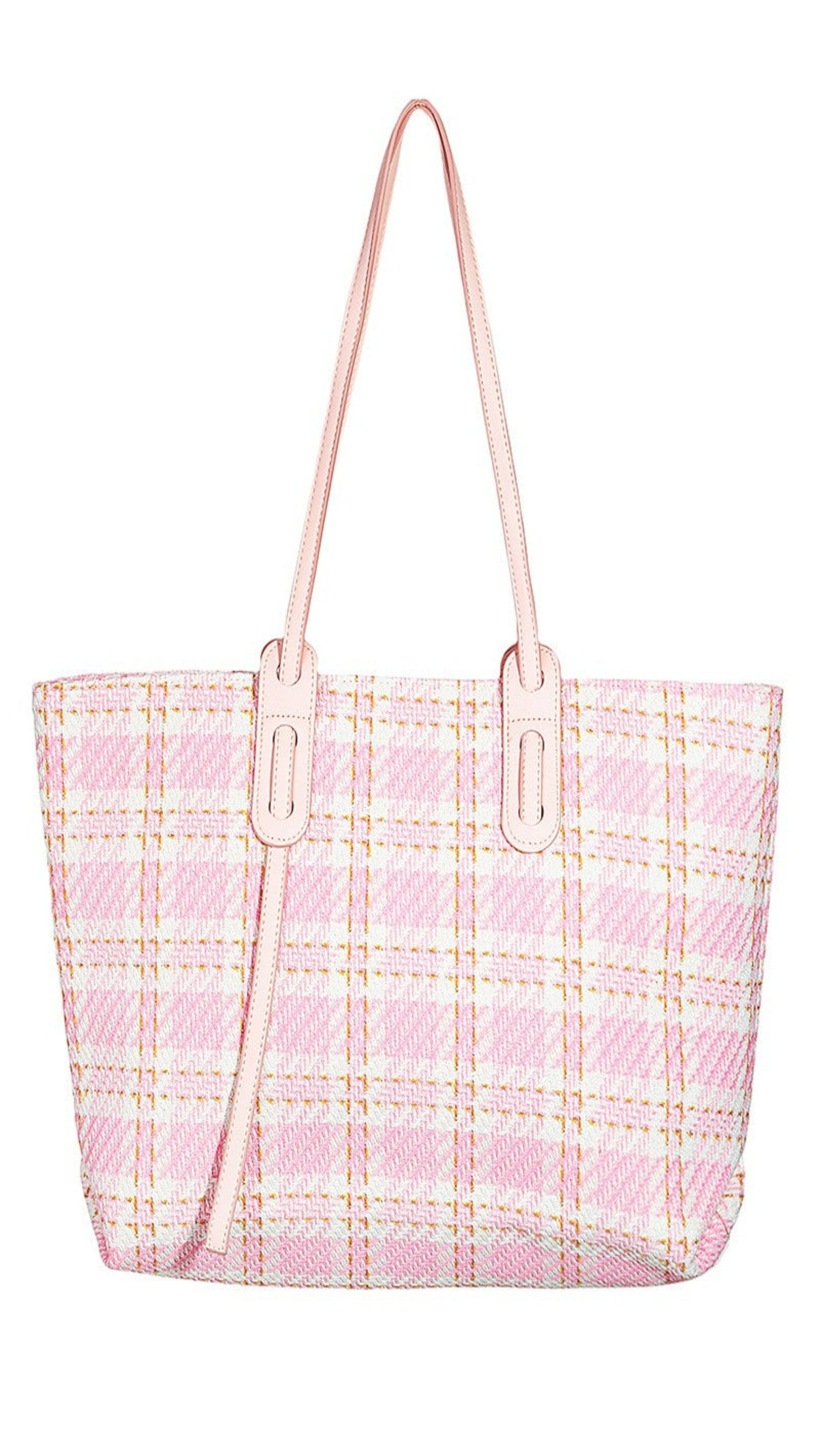 Clara Checkered Pattern Tote - Pink