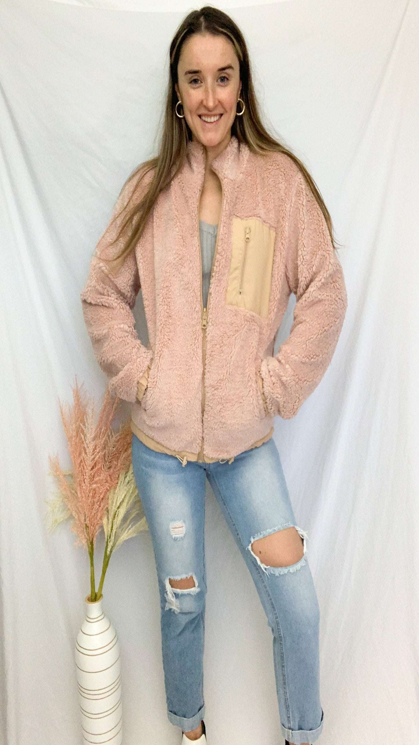 Kody Reversible Sherpa Jacket - Pink/Taupe