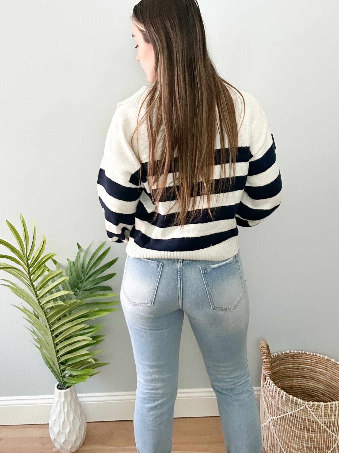Payton Striped Sweater Top - Ivory