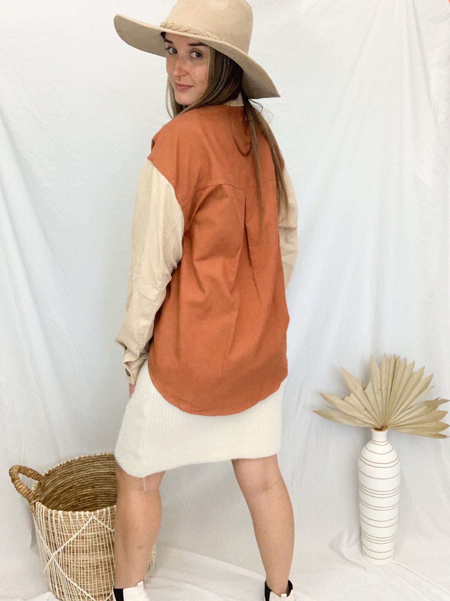 Brody Corduroy Button Up- Taupe/Camel