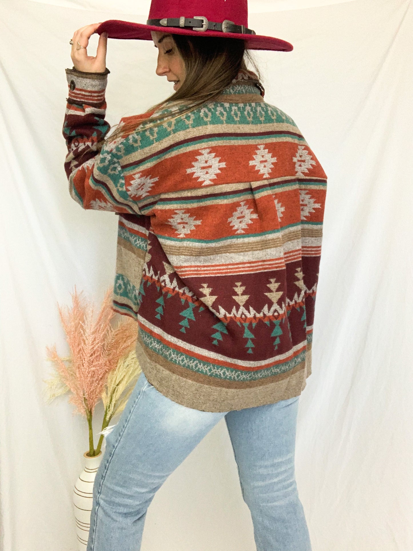 Mariah Aztec Shacket - Rust/Wine