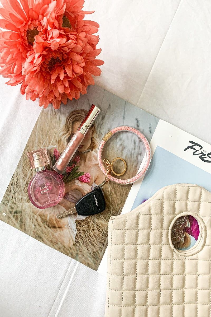 Sprinkle of Confetti Ring Key Chain- Light Pink