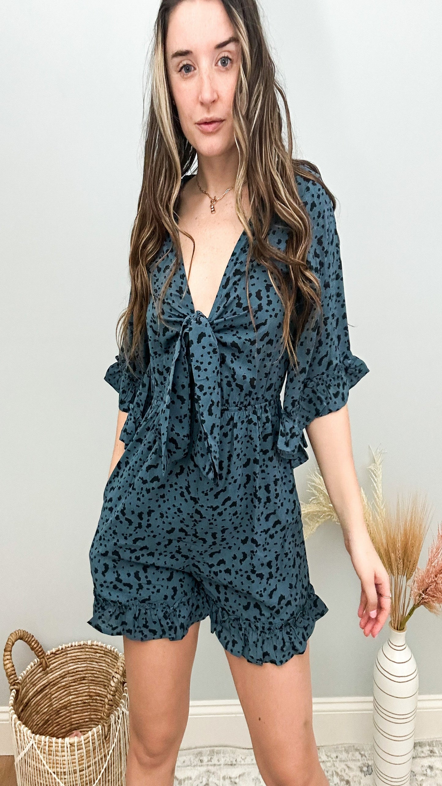 Gabriella Leopard Romper - Blue