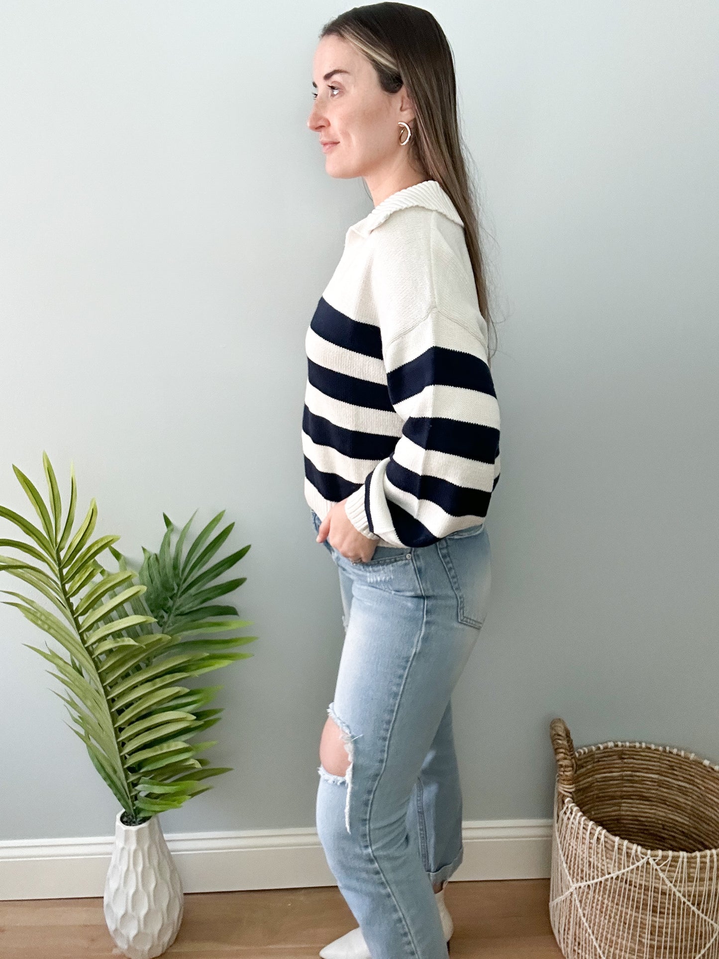 Payton Striped Sweater Top - Ivory