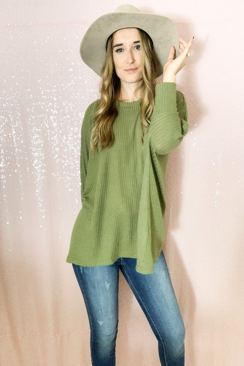 So Posh Waffle Knit Top - Olive