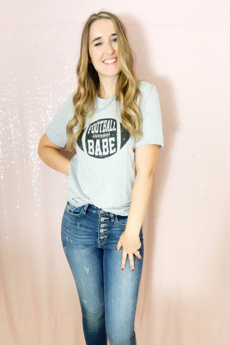 Football Babe Graphic Tee - Grey