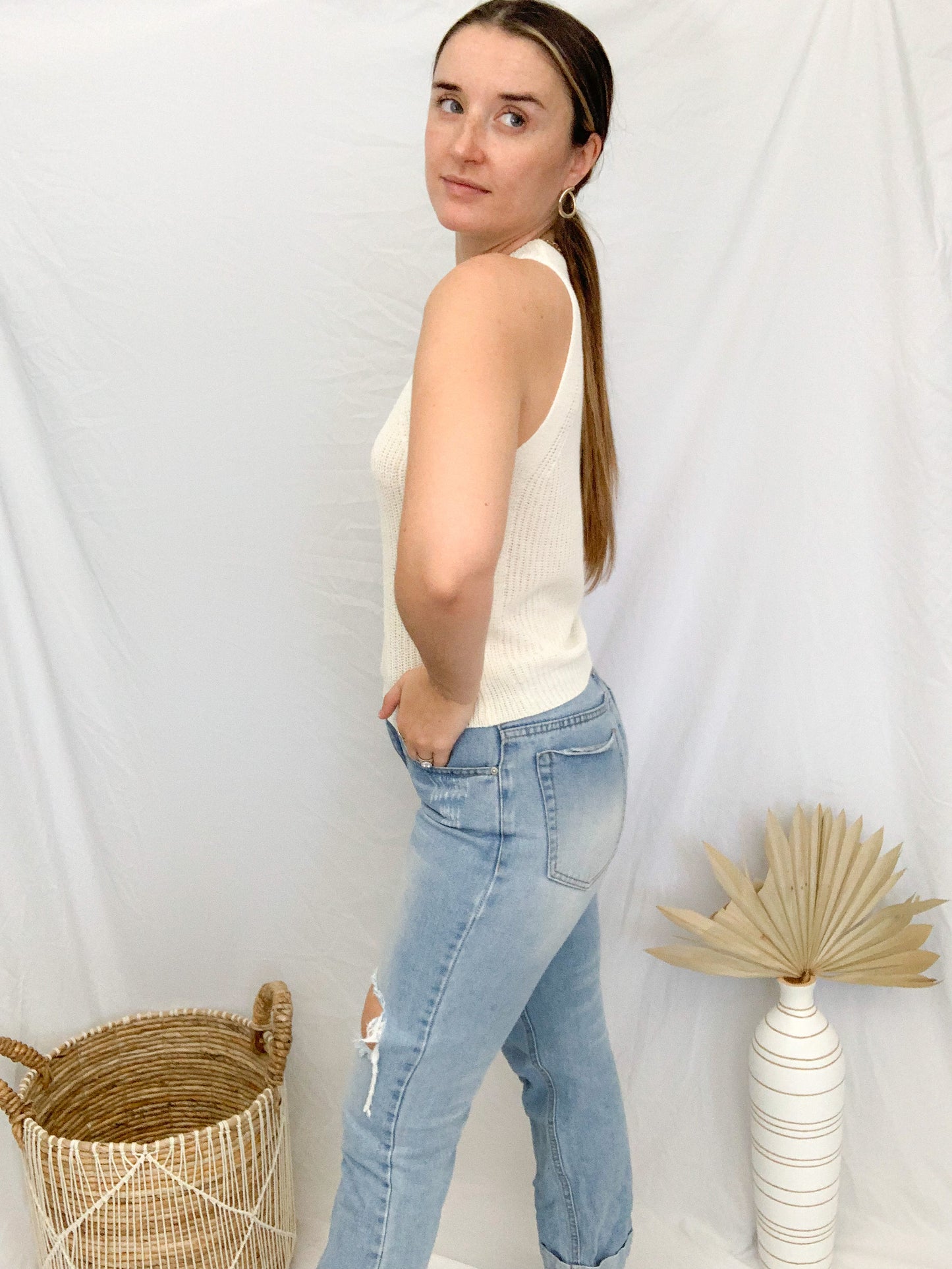 Valerie Knit Sweater Tank - White