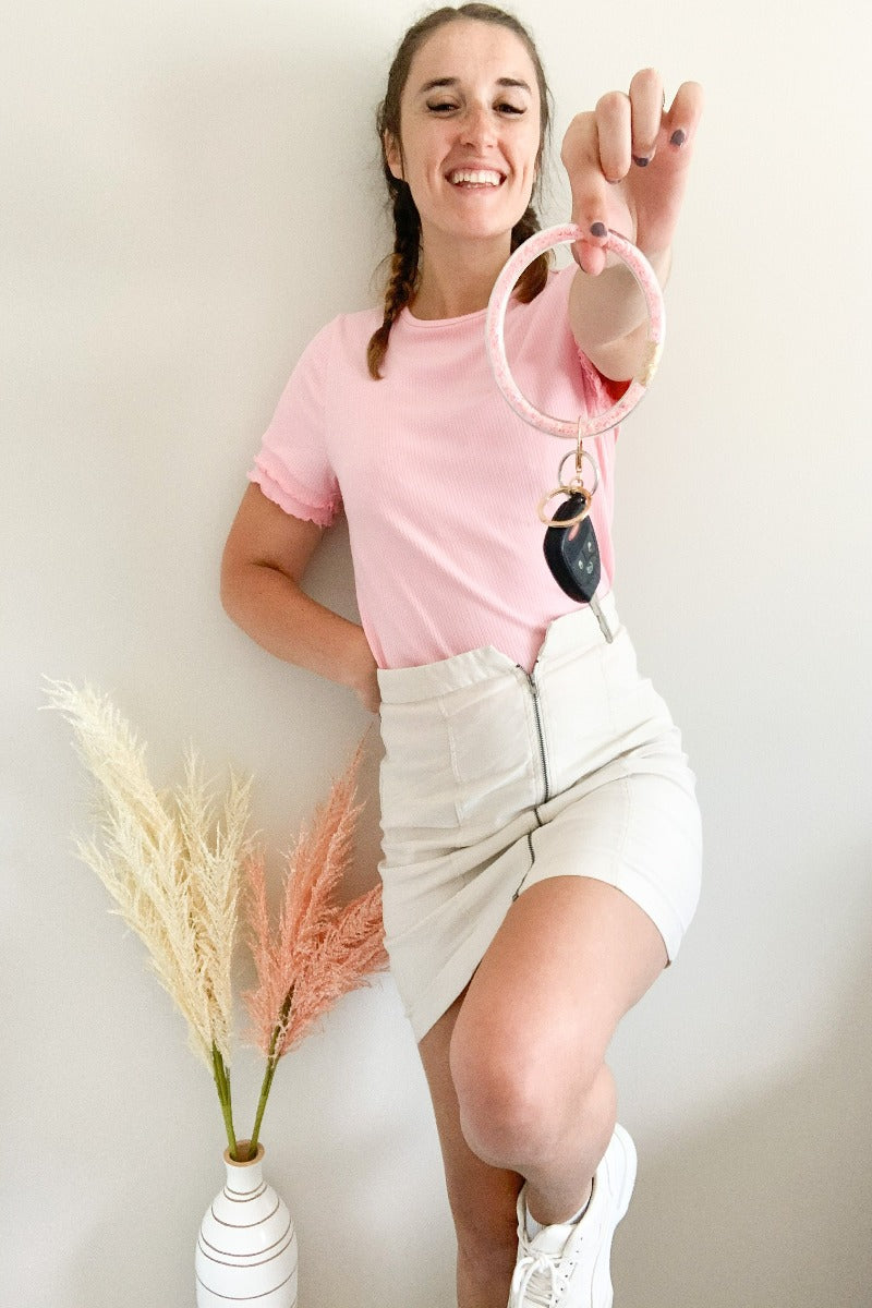 Sprinkle of Confetti Ring Key Chain- Light Pink