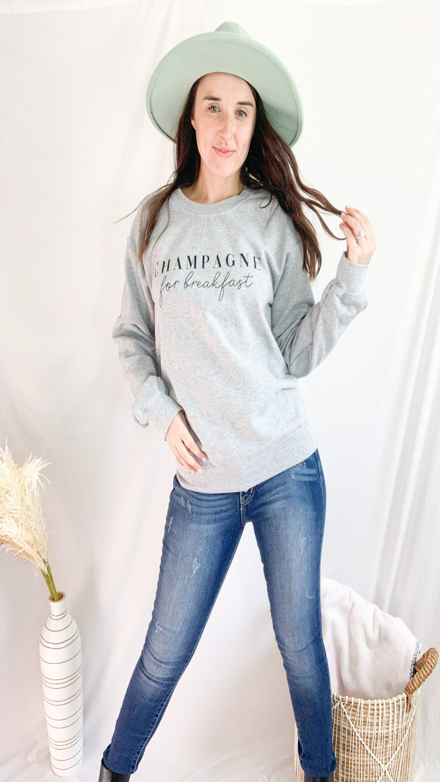 Champagne for Breakfast Graphic Sweatshirt - Heather Gray