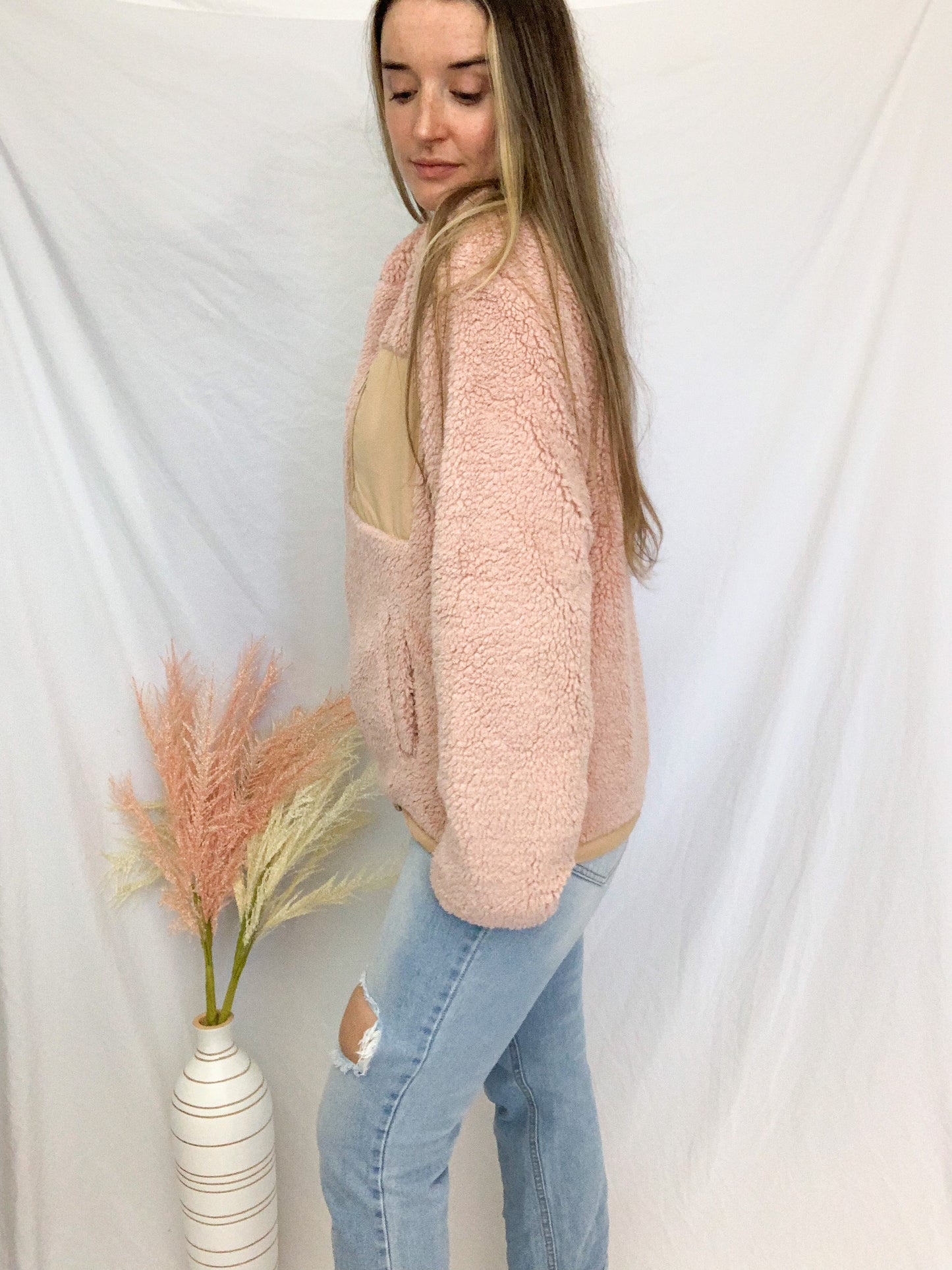 Kody Reversible Sherpa Jacket - Pink/Taupe