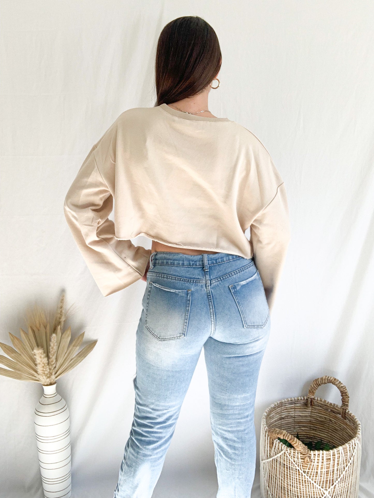 Catching Flights Cropped Top - Beige