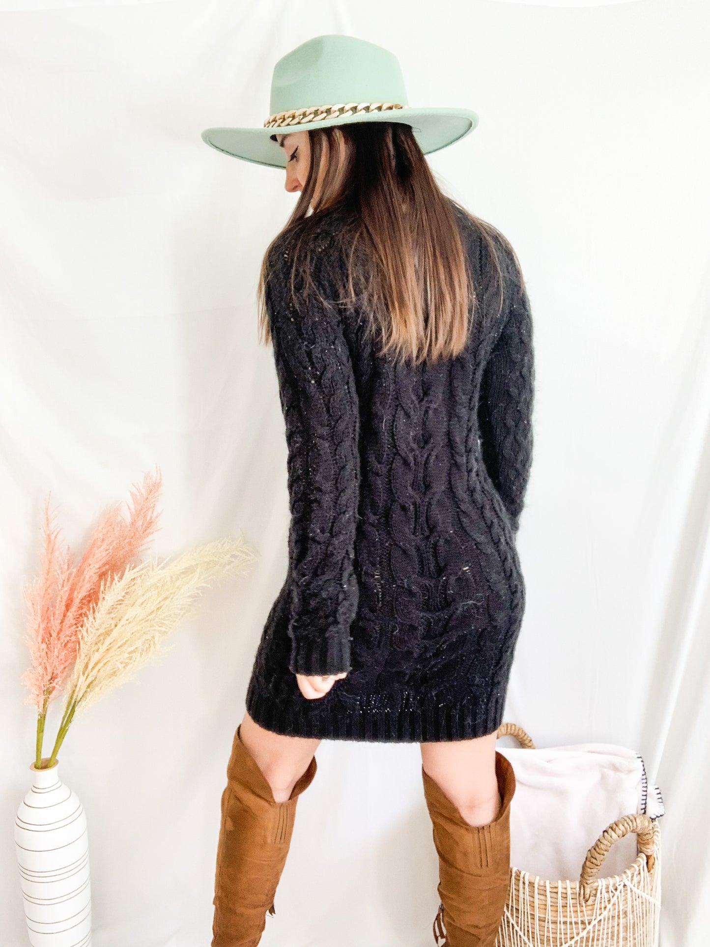 Keep Me Warm Sweater Dress - Black