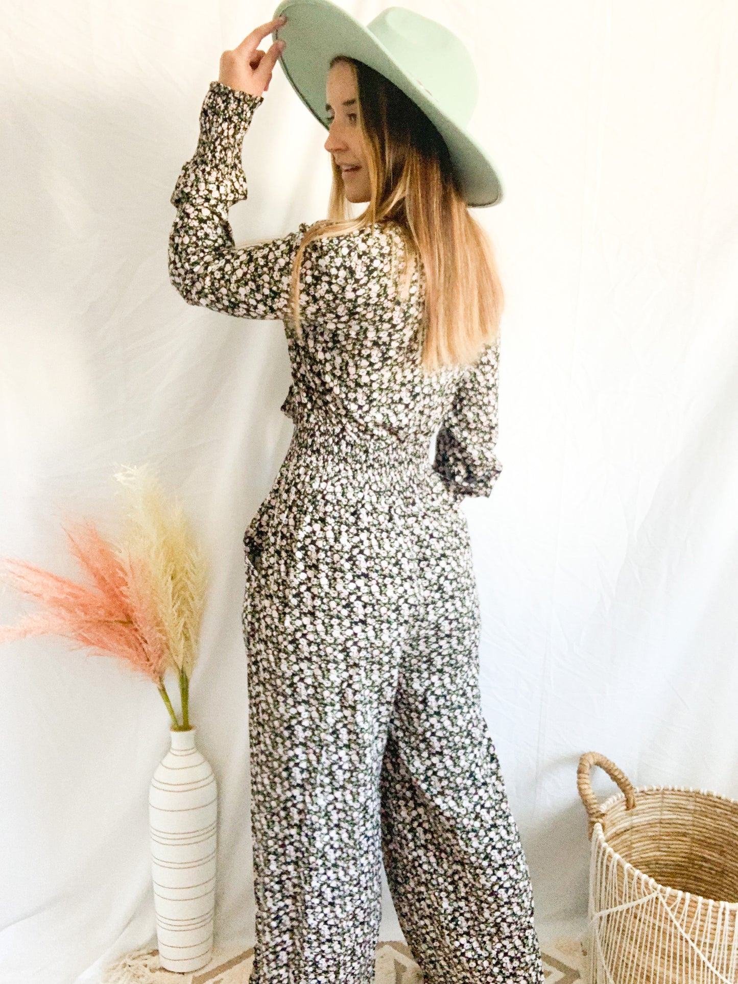 Romance and Rooftops Floral Jumpsuit - Black