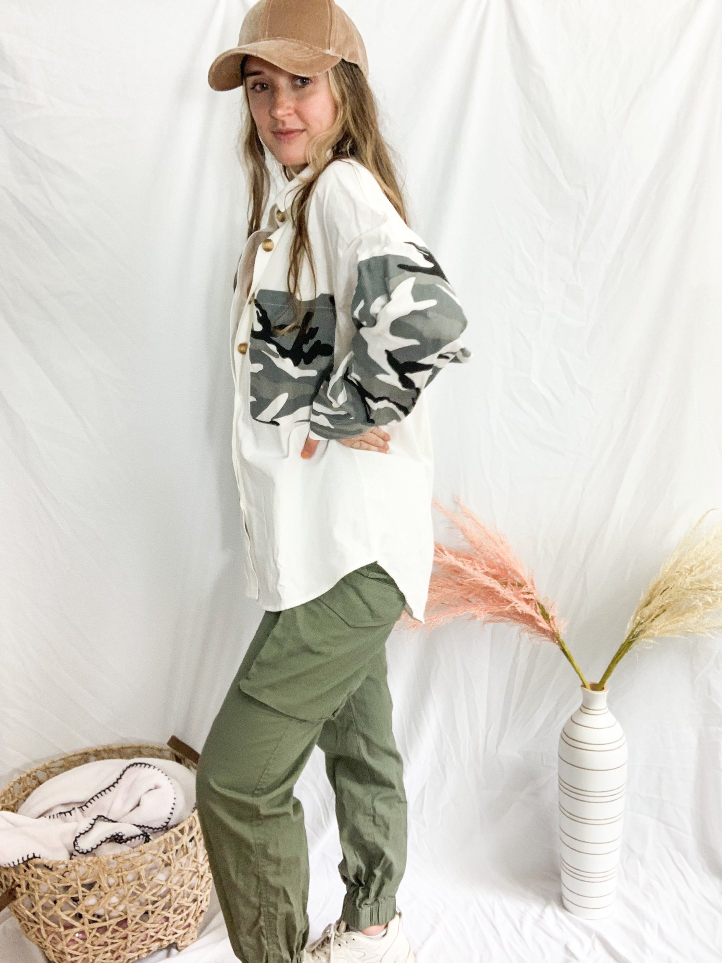 Call You on The Weekend Camo Jacket - Off White/Sage