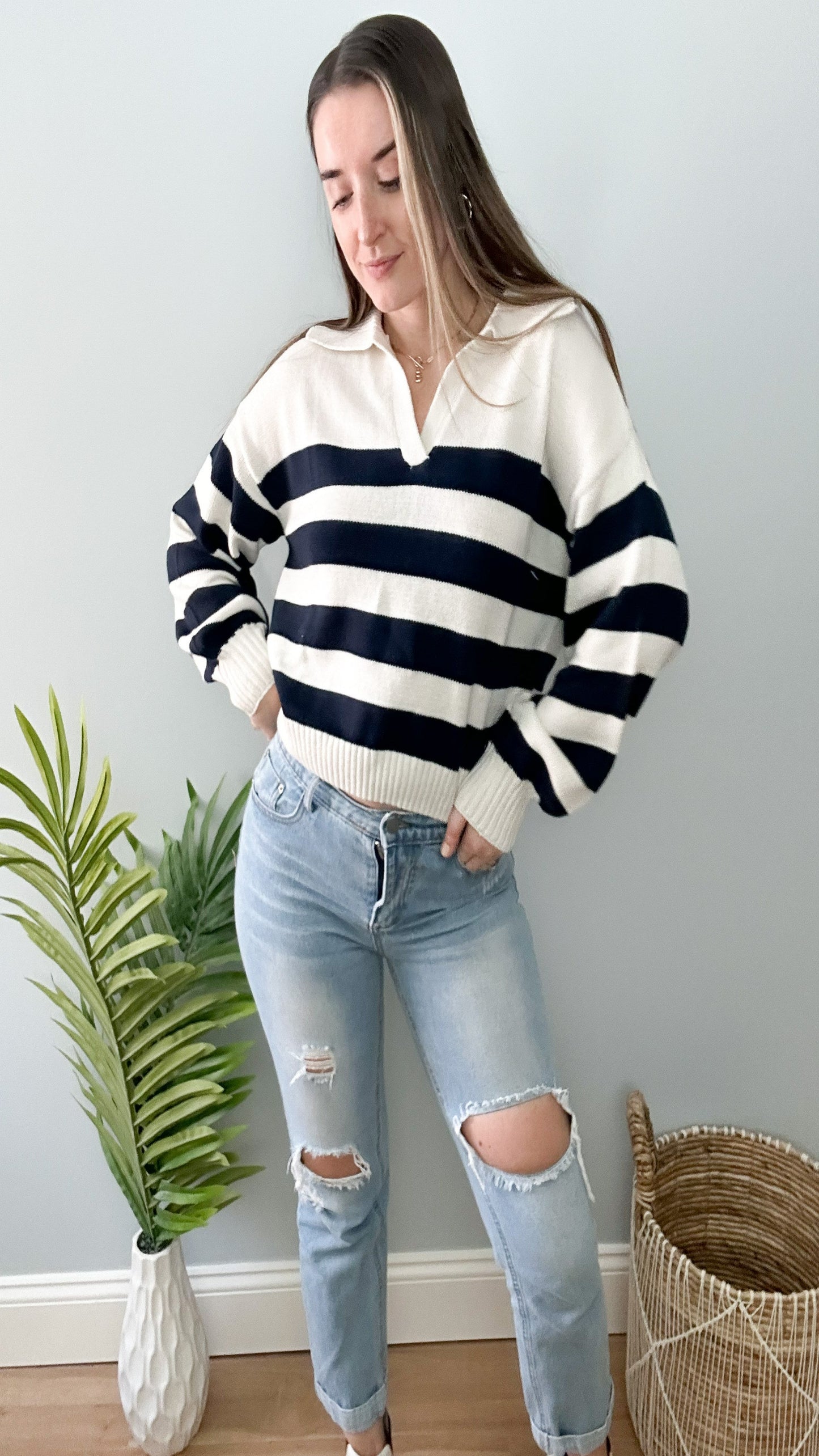 Payton Striped Sweater Top - Ivory