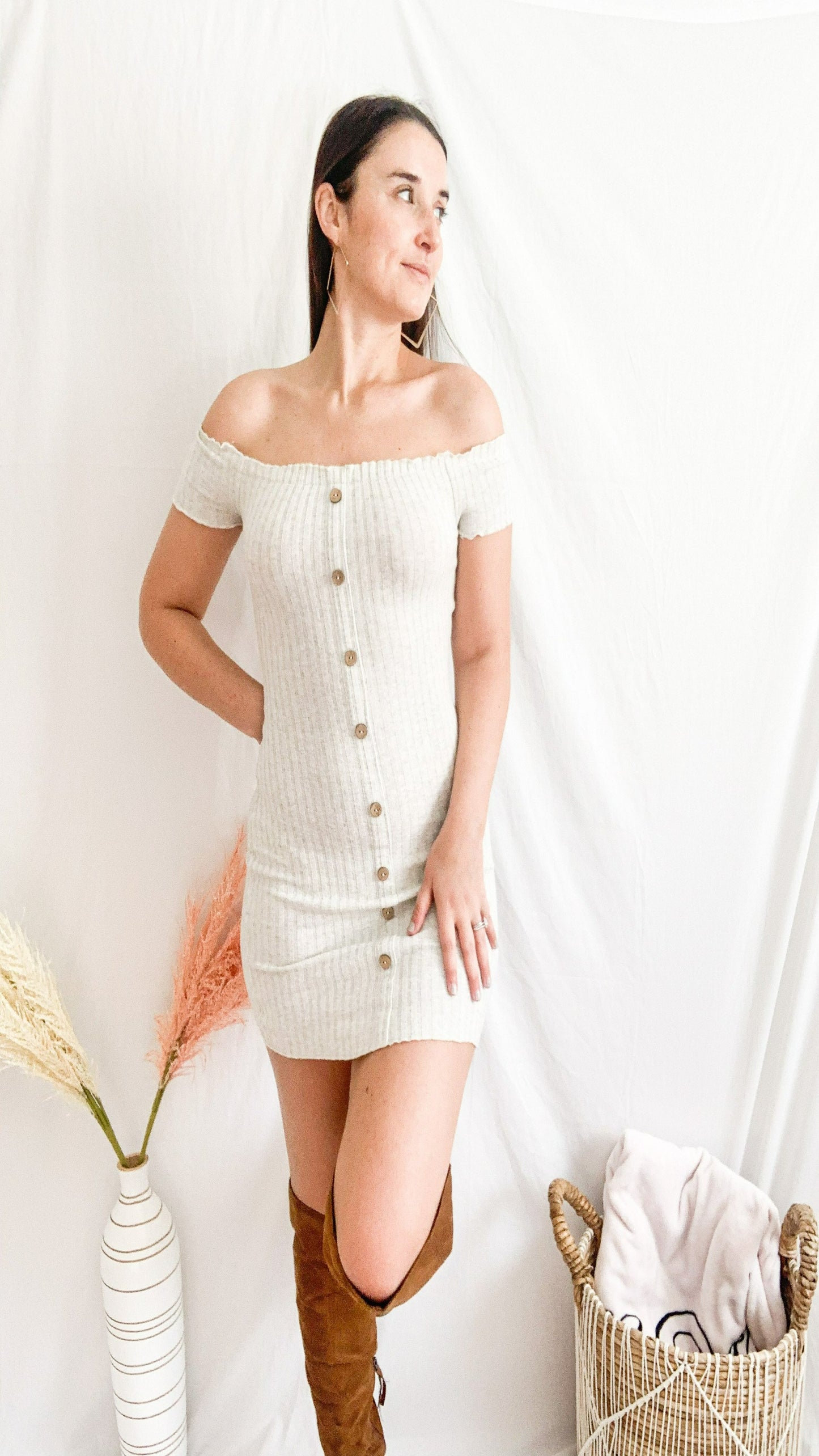 Anything But Basic Ribbed Body Con Dress - Oatmeal