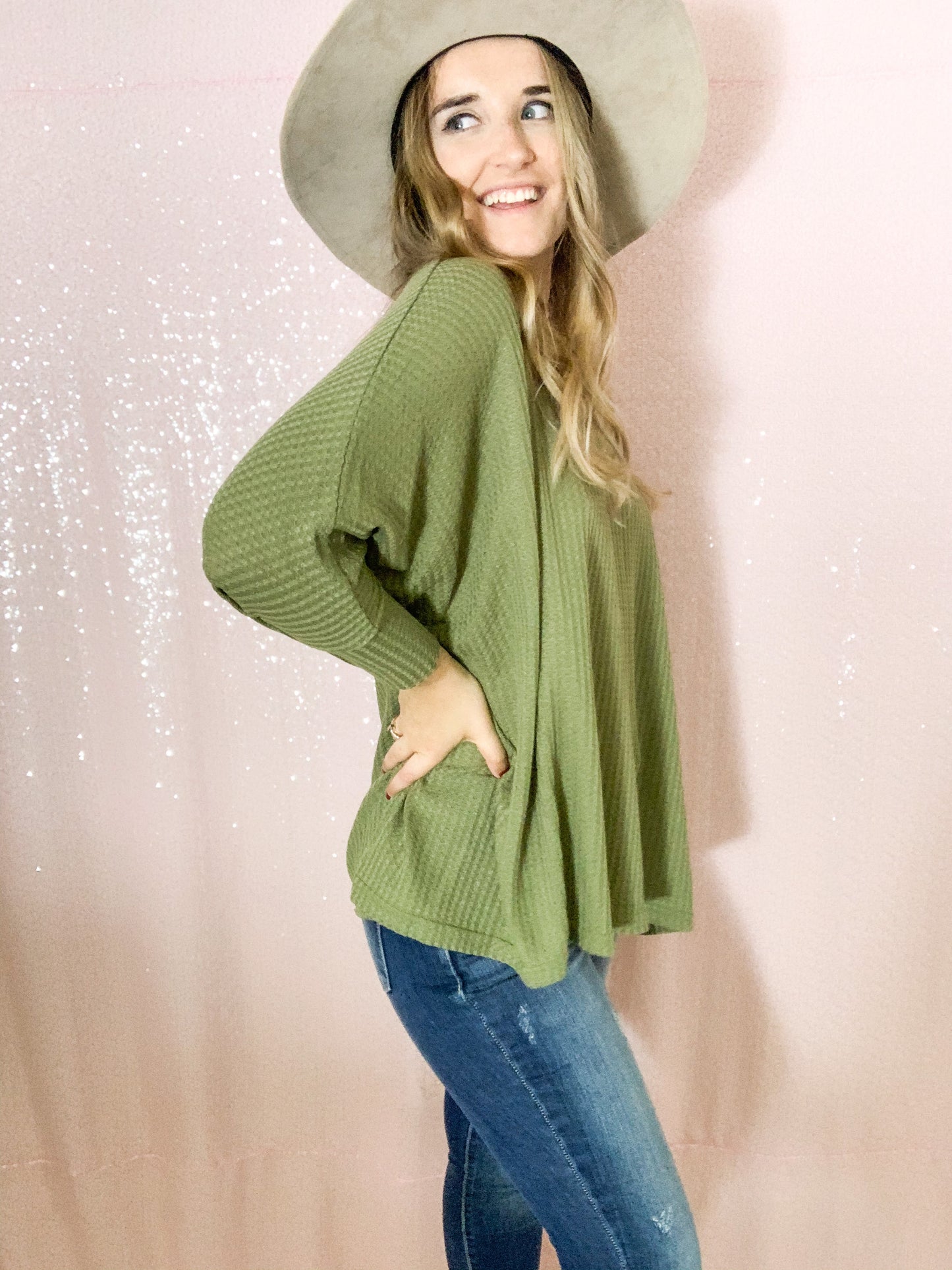 So Posh Waffle Knit Top - Olive