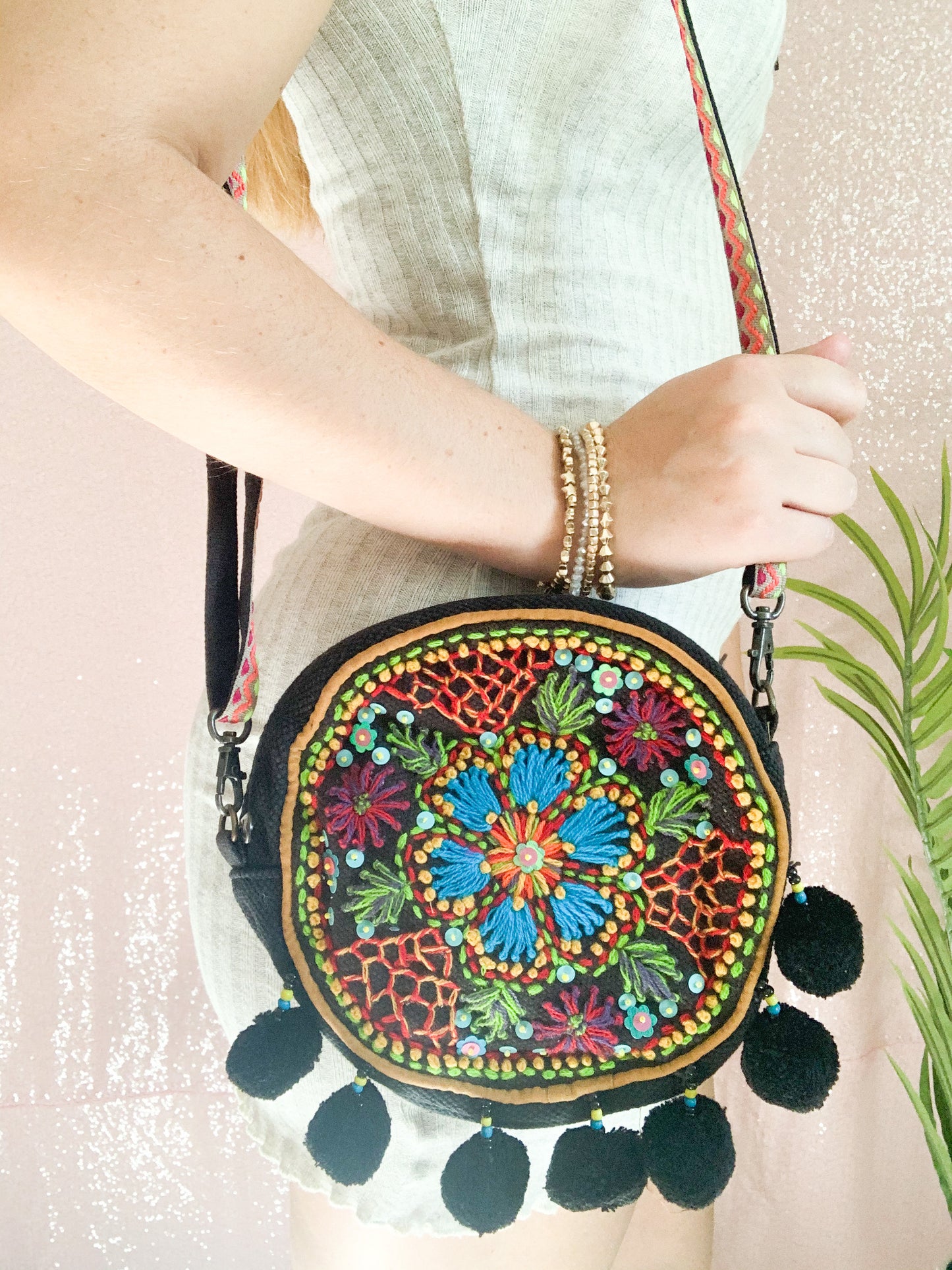 Express Yourself Tambourine Crossbody - Black