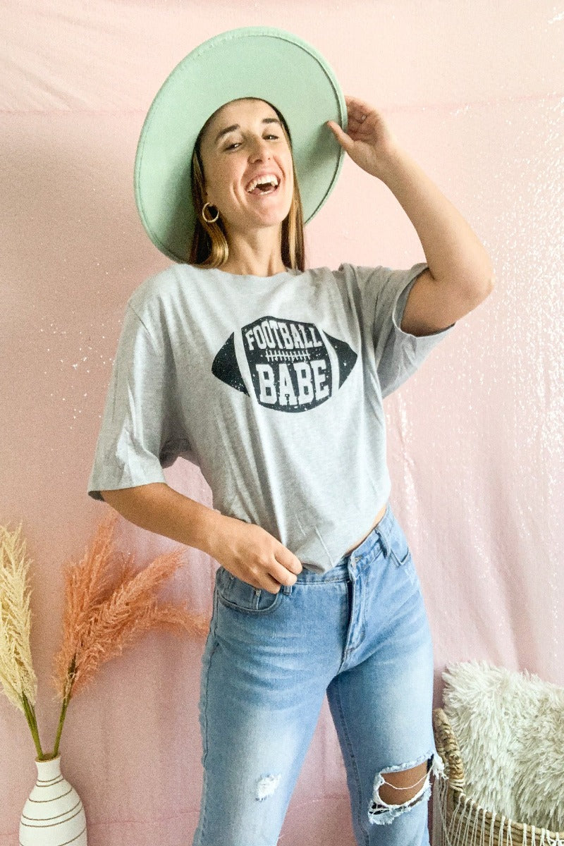 Football Babe Graphic Tee - Grey
