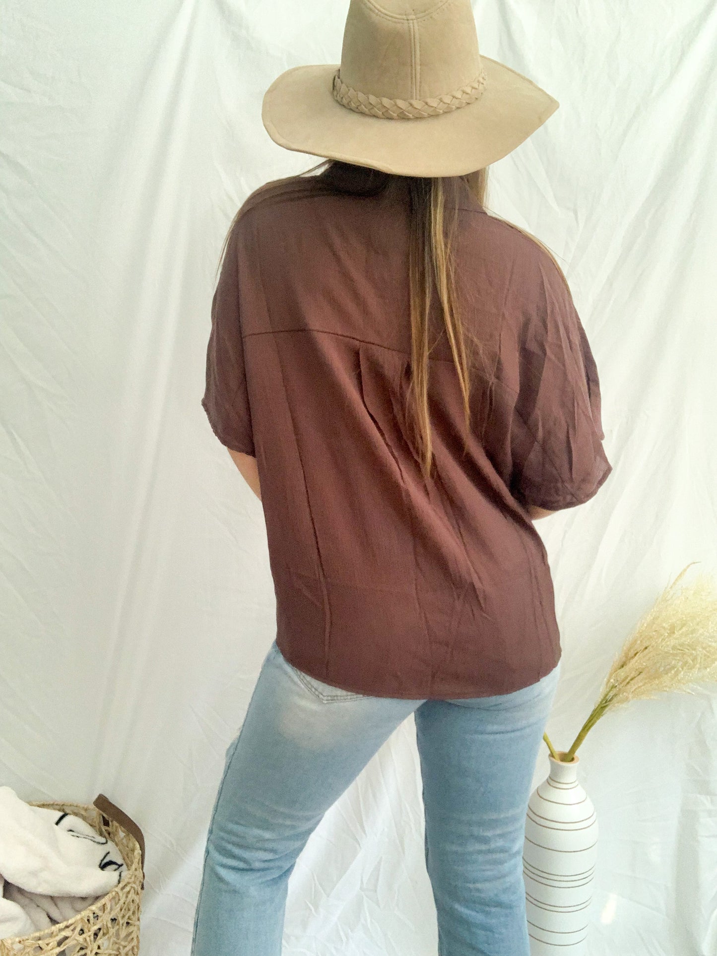 Cassie Button Up Blouse- Chocolate