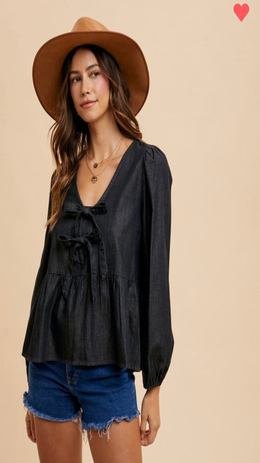Harvest Denim Bow Top - Denim