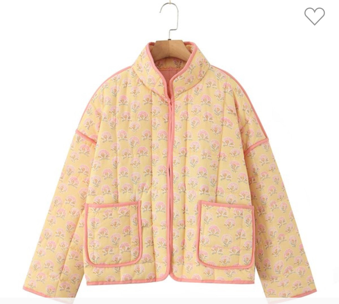 Spring Tulips Quilted Jacket- Yellow