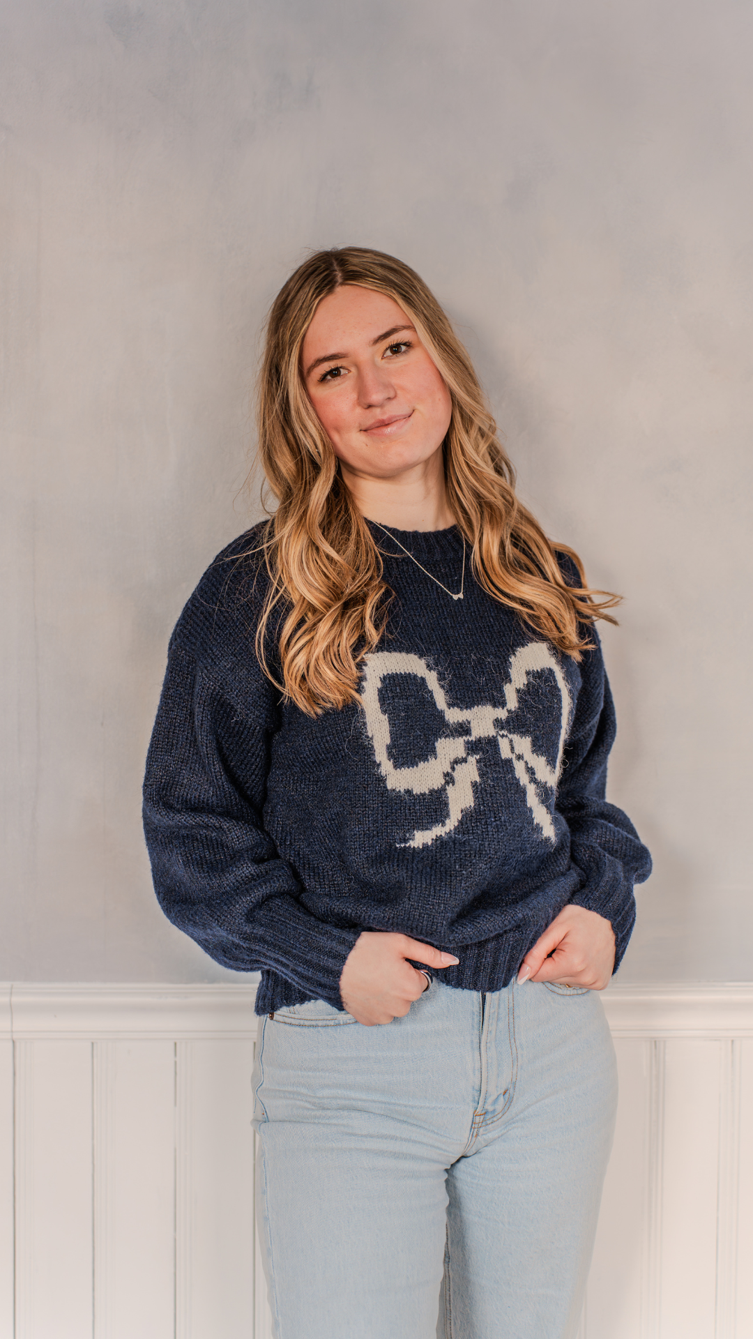 Booked and Busy Bow Sweater - Navy