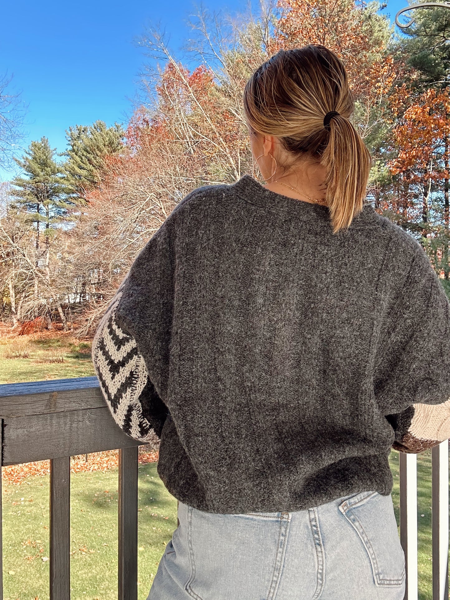 Willow Patchwork Knit Sweater - Charcoal