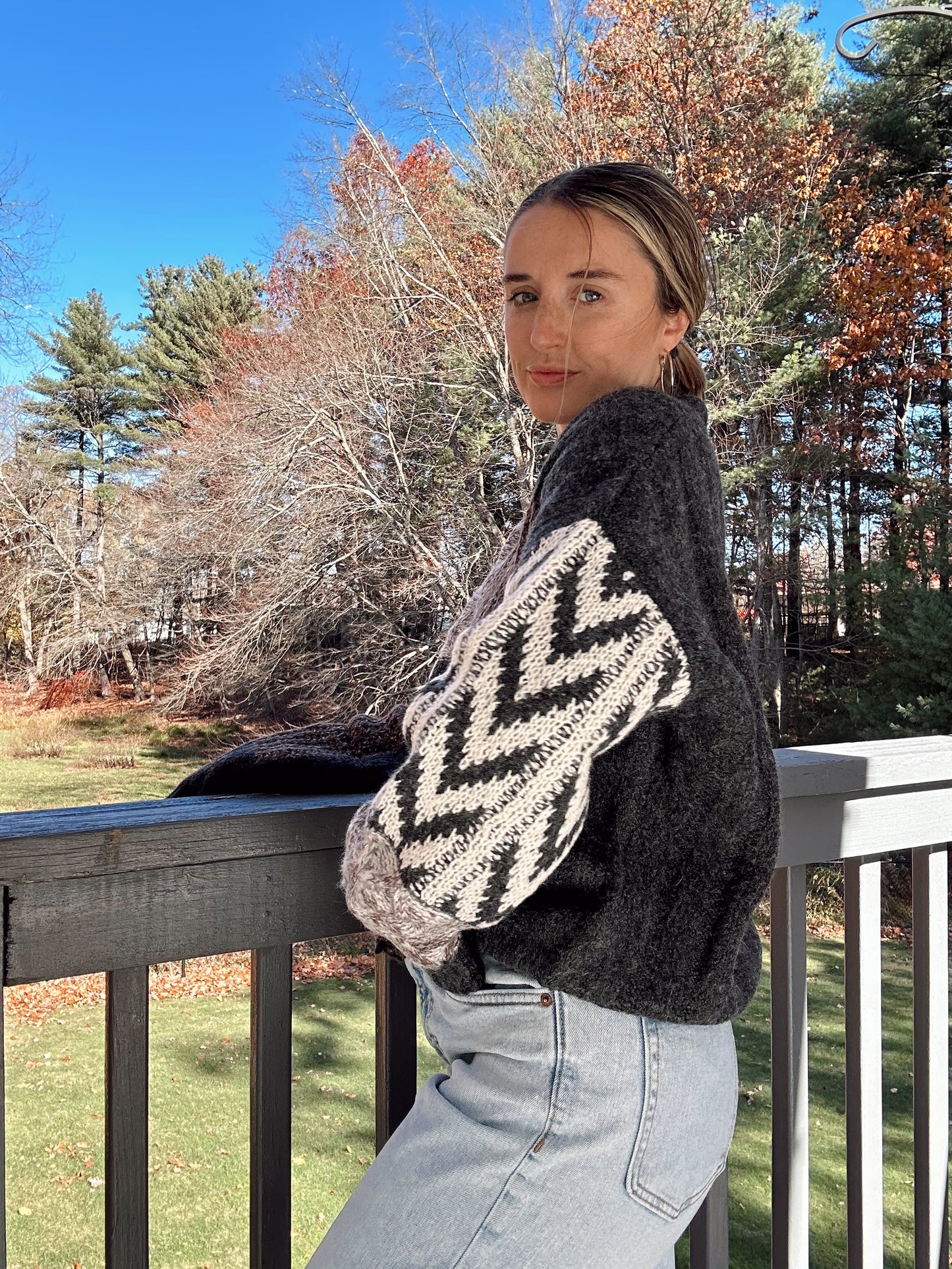 Willow Patchwork Knit Sweater - Charcoal