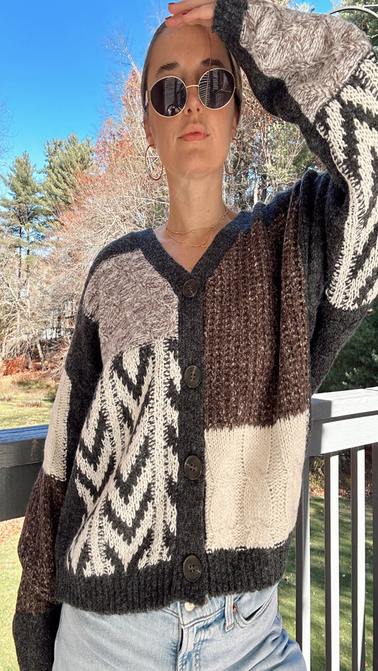 Willow Patchwork Knit Sweater - Charcoal