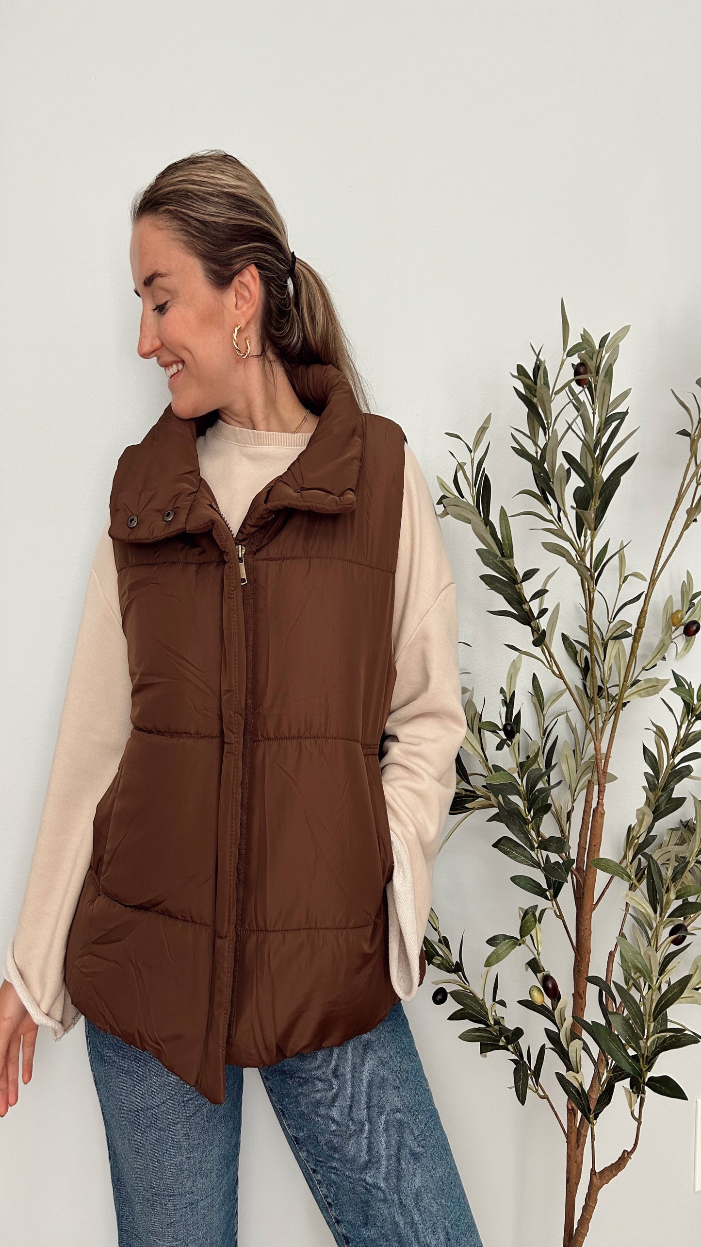 Reece Puffer Vest - Brown