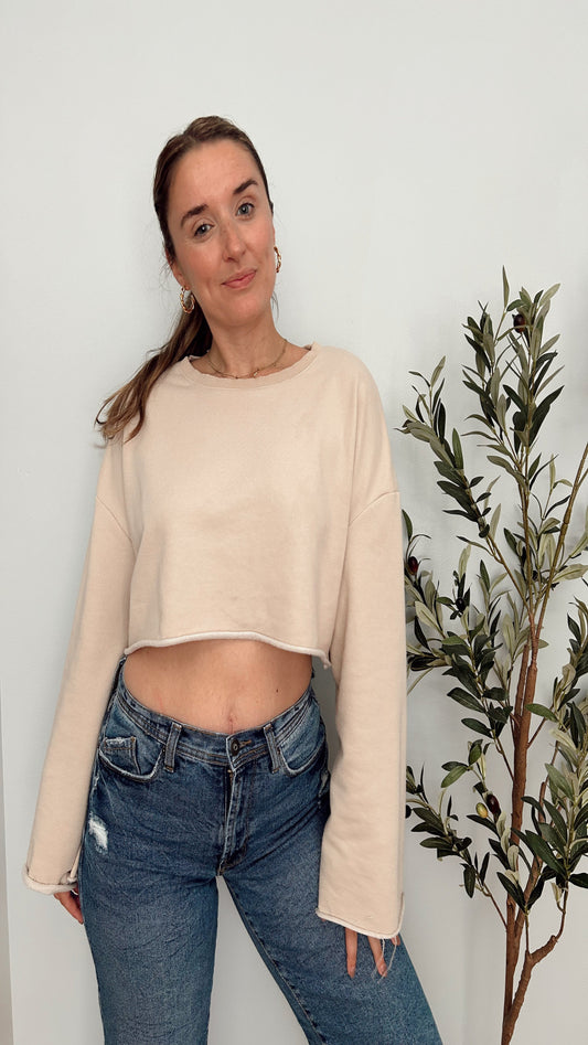 Catching Flights Cropped Top - Beige