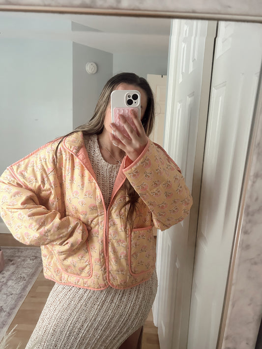 Spring Tulips Quilted Jacket- Yellow