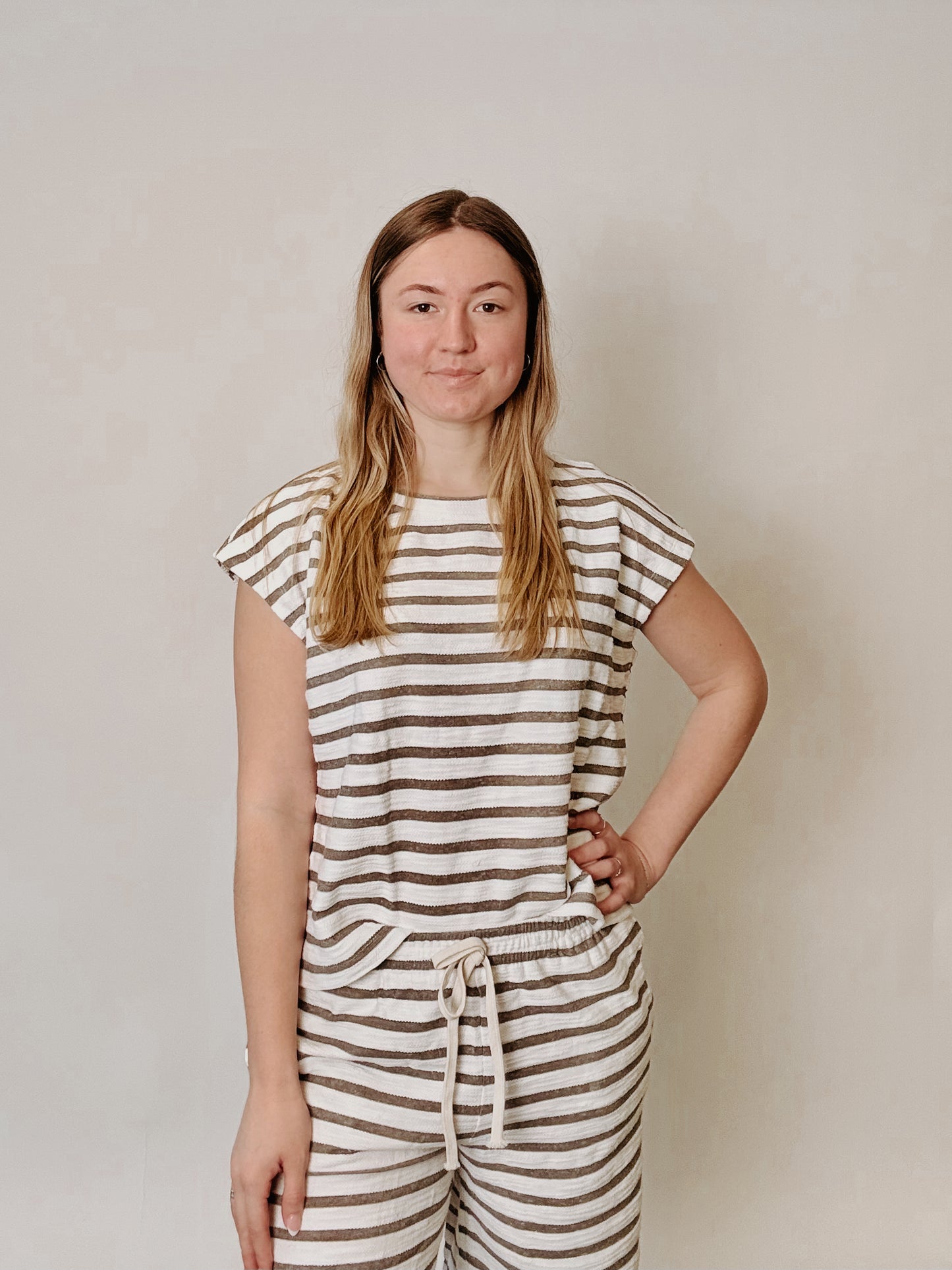 Cup of Coffee Stripe Set - Light Grey