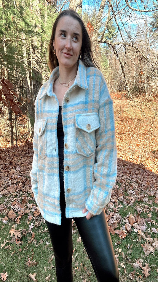 Falling Flurries Plaid Jacket - Sky Blue