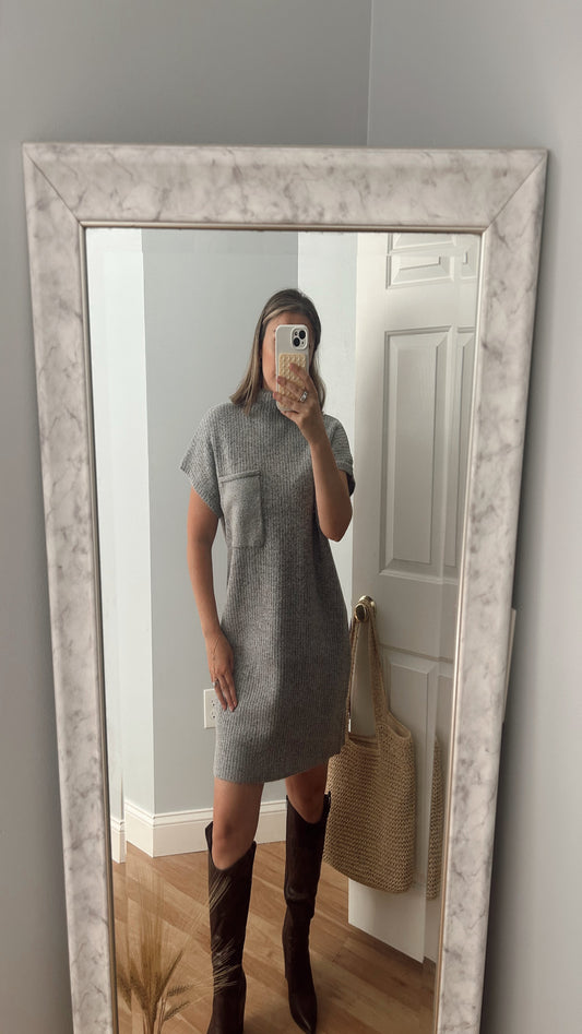 Falling for Knit Sweater Dress - Grey