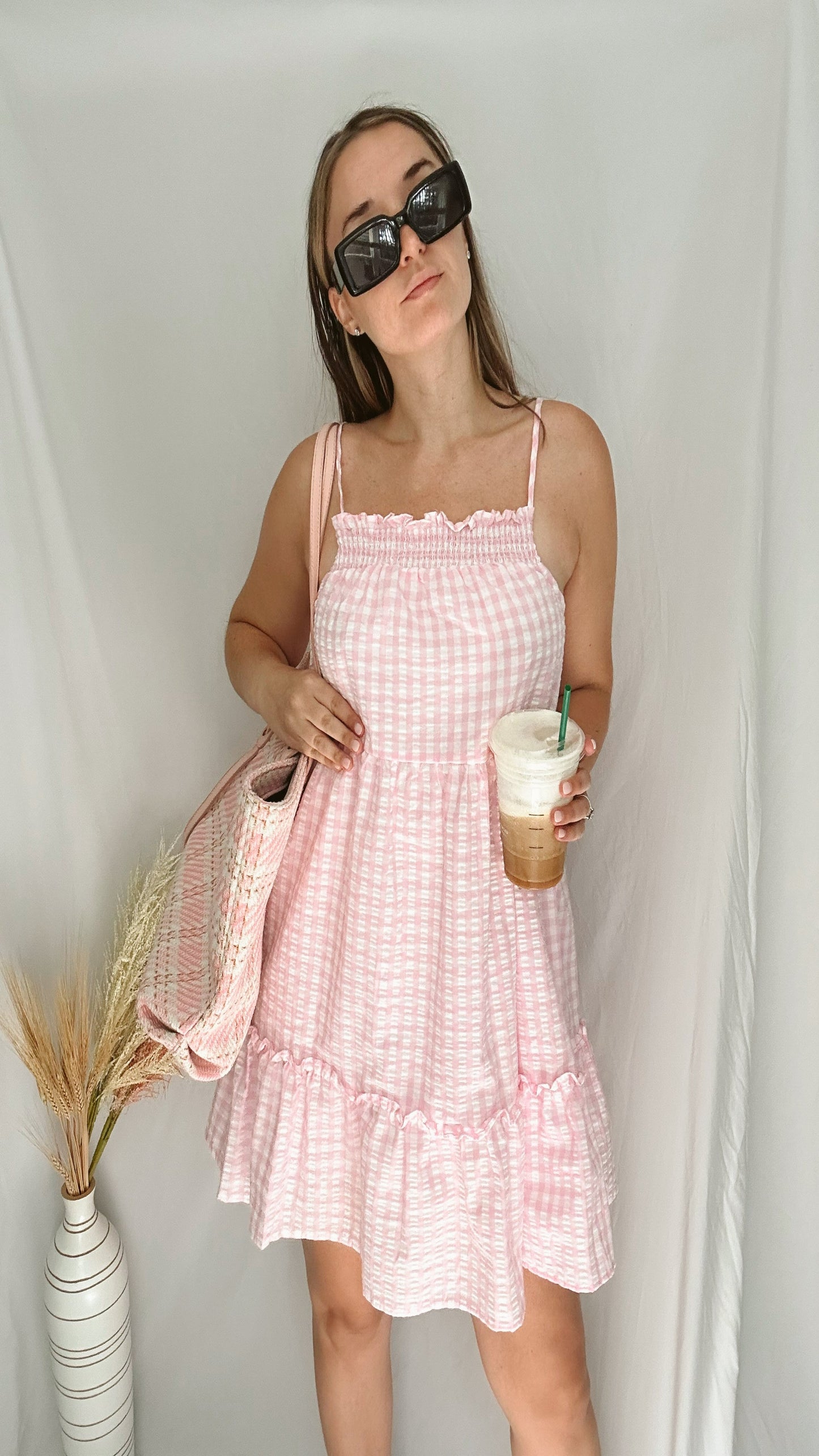 Samantha Checkered Dress - Pink