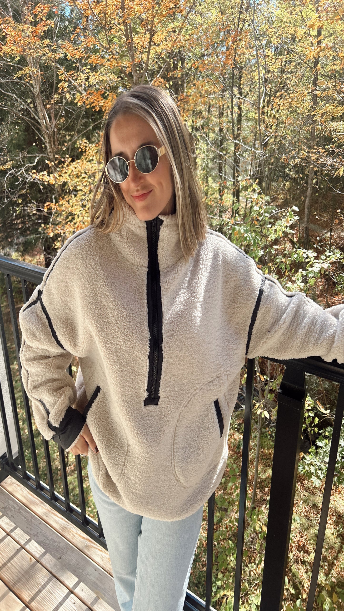 Vermont Cabin Fleece Pullover - Oatmeal/Black