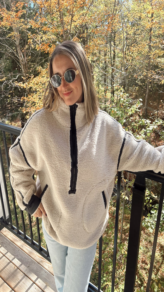 Vermont Cabin Fleece Pullover - Oatmeal/Black