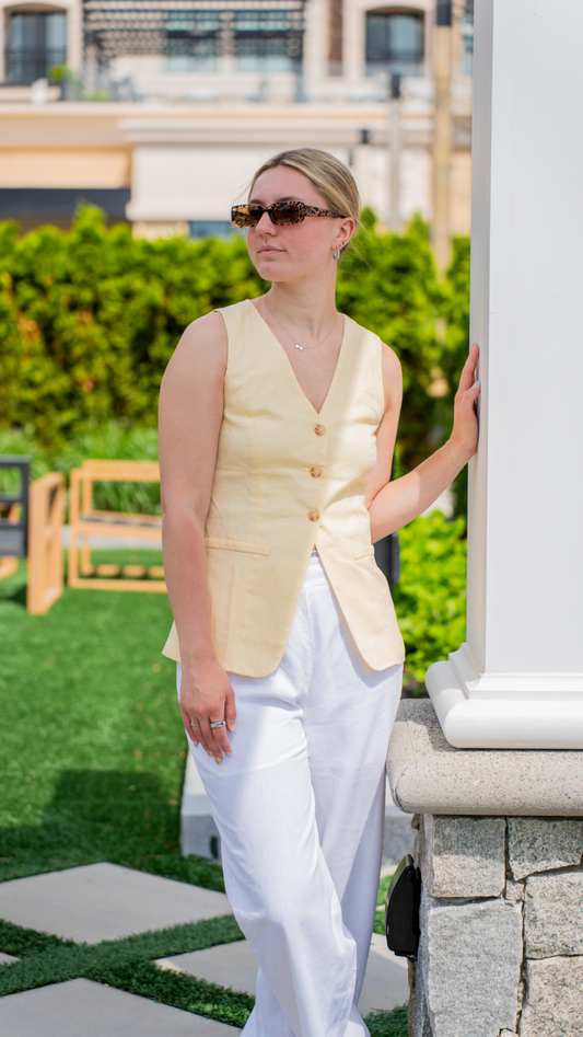 Limoncello Button Down Vest - Butter Yellow