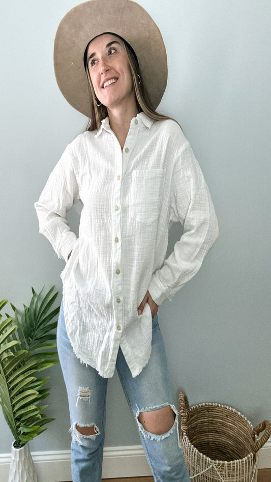 Kelsie Button Up Top - Ivory
