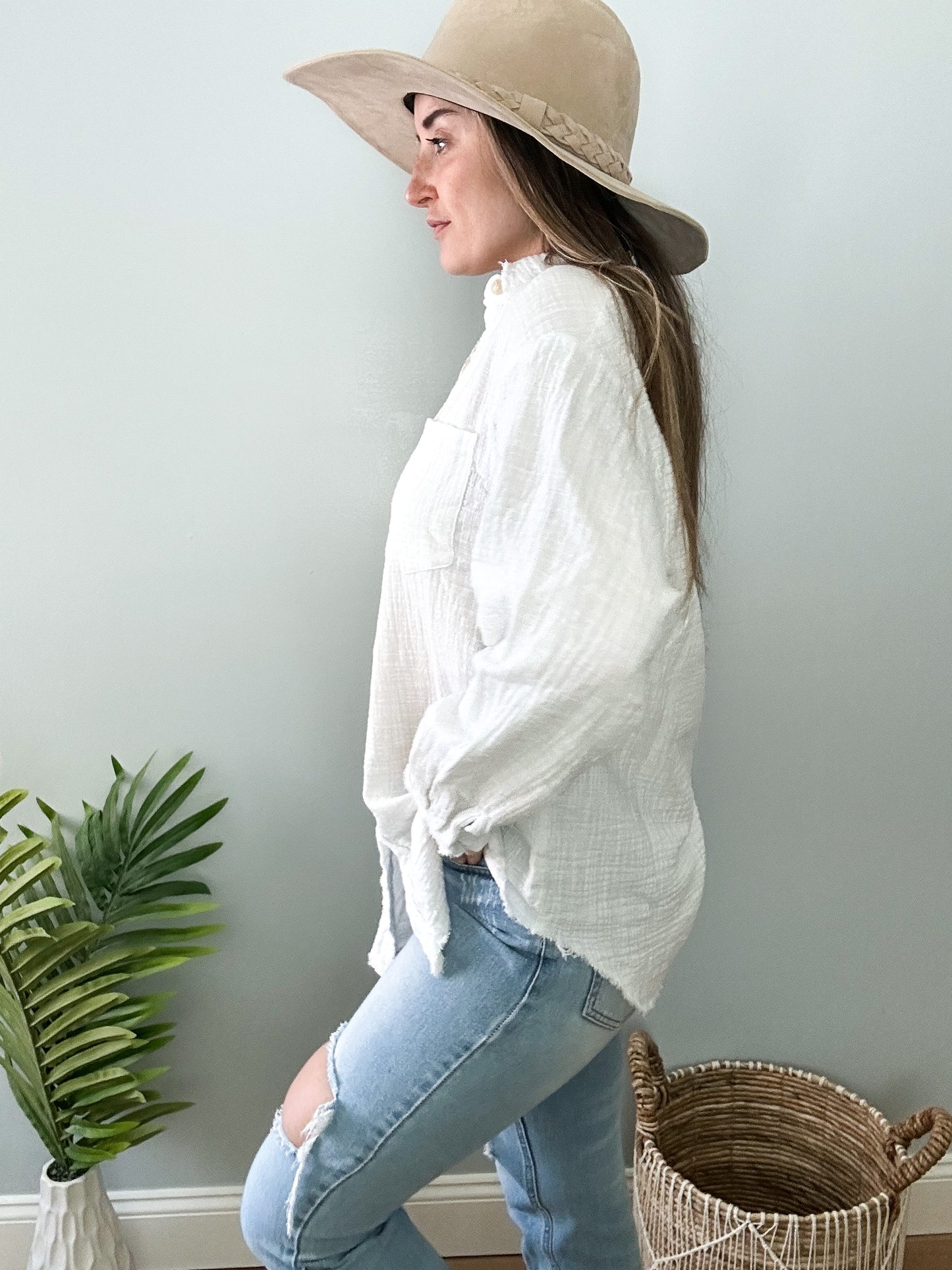 Kelsie Button Up Top - Ivory